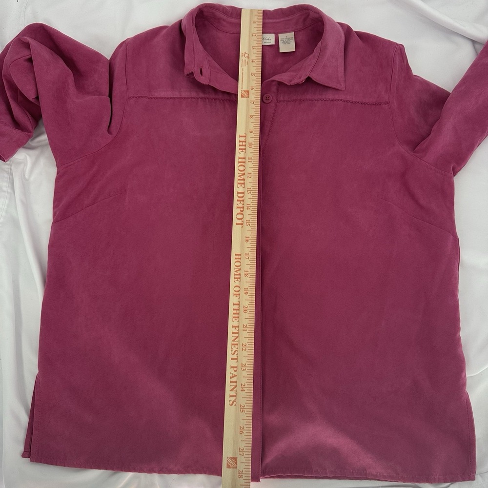 Studio Works 1X Button Up Shirt Top Long Sleeve Pink Suede-like Classic Preppy - Picture 8 of 9